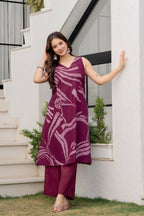 Heer Sleeveless Kurta With Plain Palazzo Set Maroon