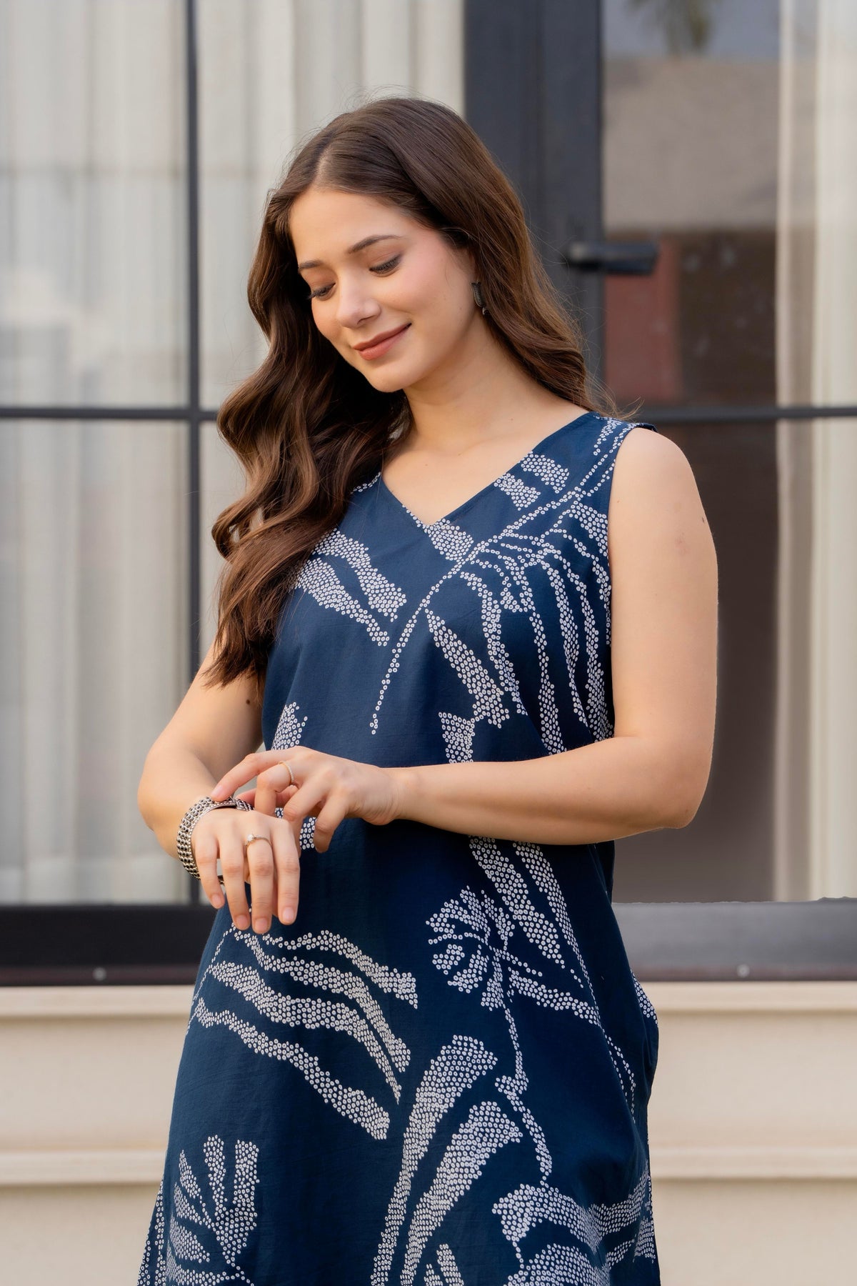 Heer Sleeveless Kurta With Plain Palazzo Set Navy Blue