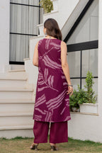 Heer Sleeveless Kurta With Plain Palazzo Set Maroon