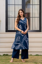 Heer Sleeveless Kurta With Plain Palazzo Set Navy Blue