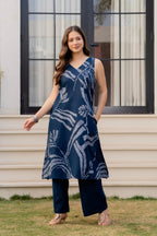 Heer Sleeveless Kurta With Plain Palazzo Set Navy Blue