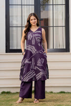 Heer Sleeveless Kurta With Plain Palazzo Set Purple
