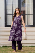 Heer Sleeveless Kurta With Plain Palazzo Set Purple