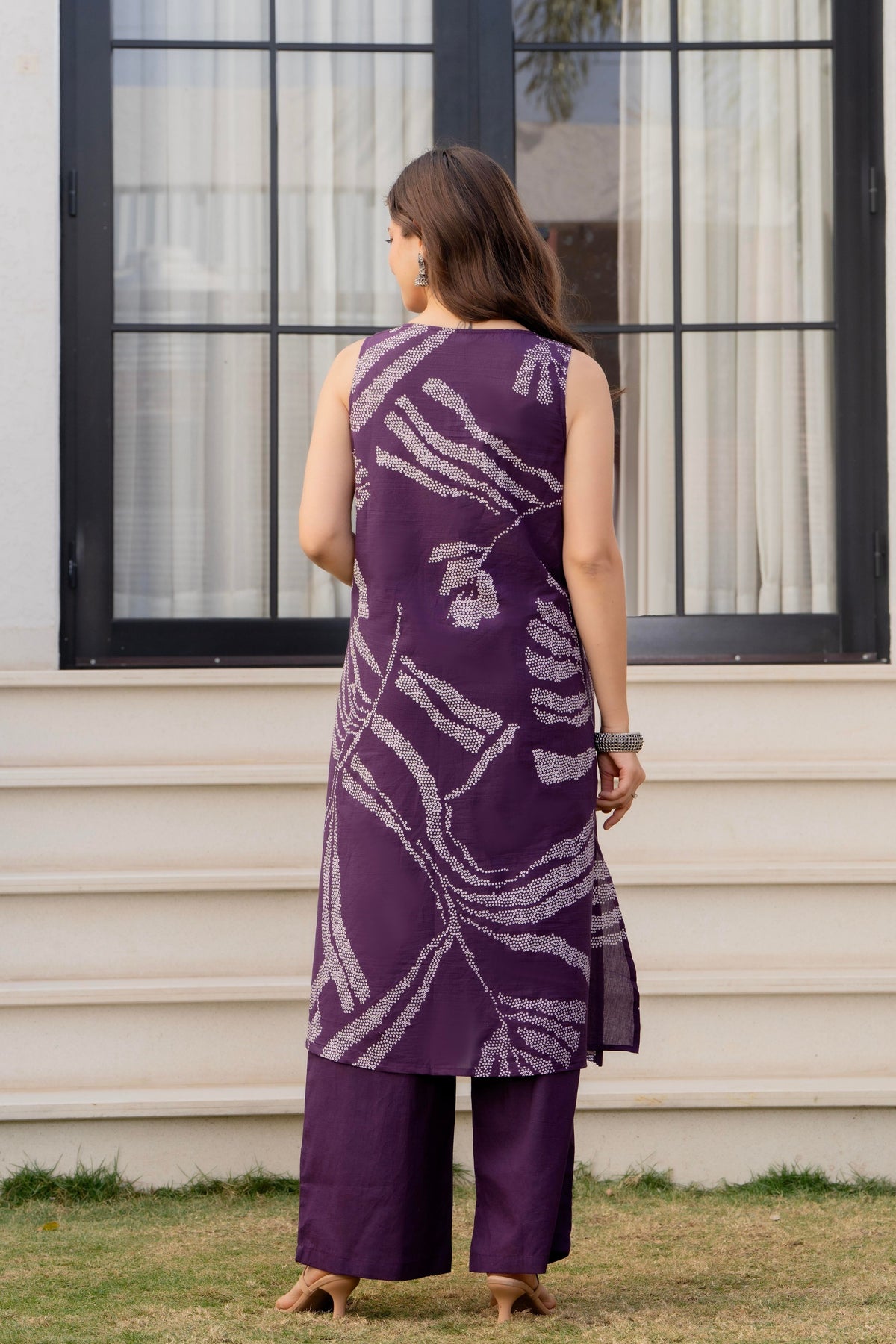 Heer Sleeveless Kurta With Plain Palazzo Set Purple