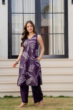 Heer Sleeveless Kurta With Plain Palazzo Set Purple