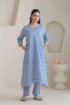Classic Stripe Kurta Pant Set - Blue