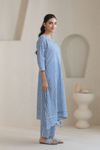 Classic Stripe Kurta Pant Set - Blue