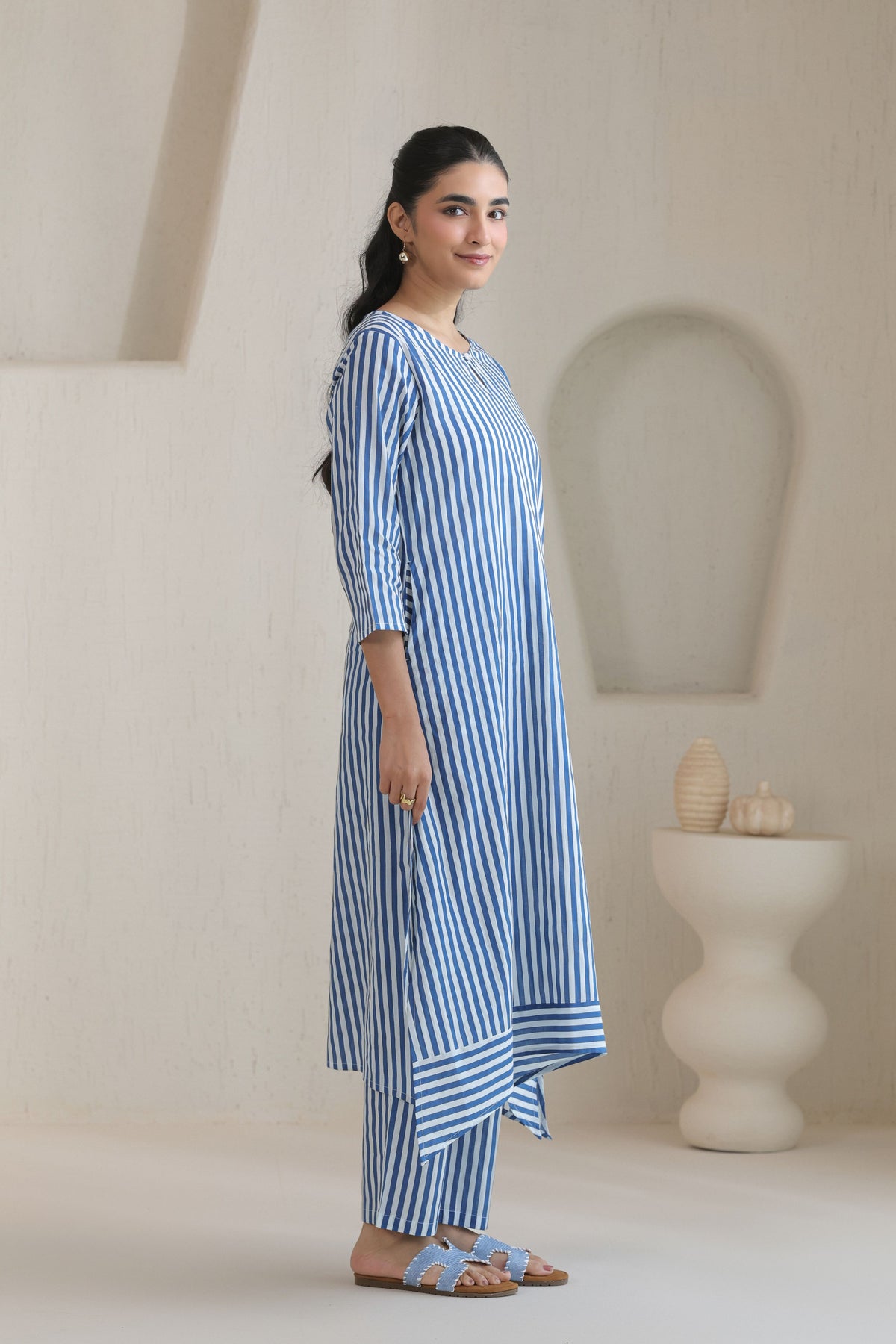 Classic Stripe Kurta Pant Set - Blue