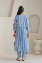 Classic Stripe Kurta Pant Set - Blue
