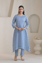 Classic Stripe Kurta Pant Set - Blue