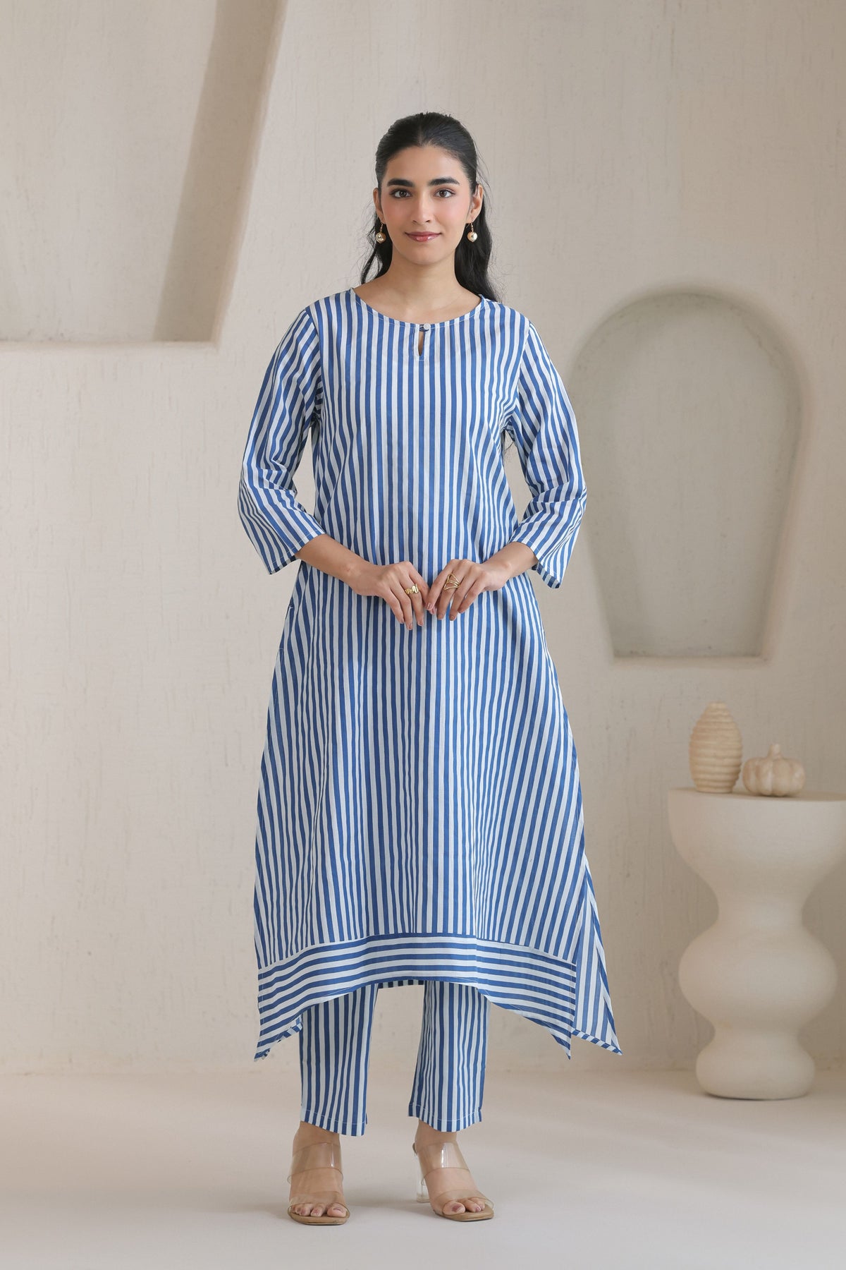 Classic Stripe Kurta Pant Set - Blue