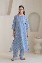 Classic Stripe Kurta Pant Set - Blue
