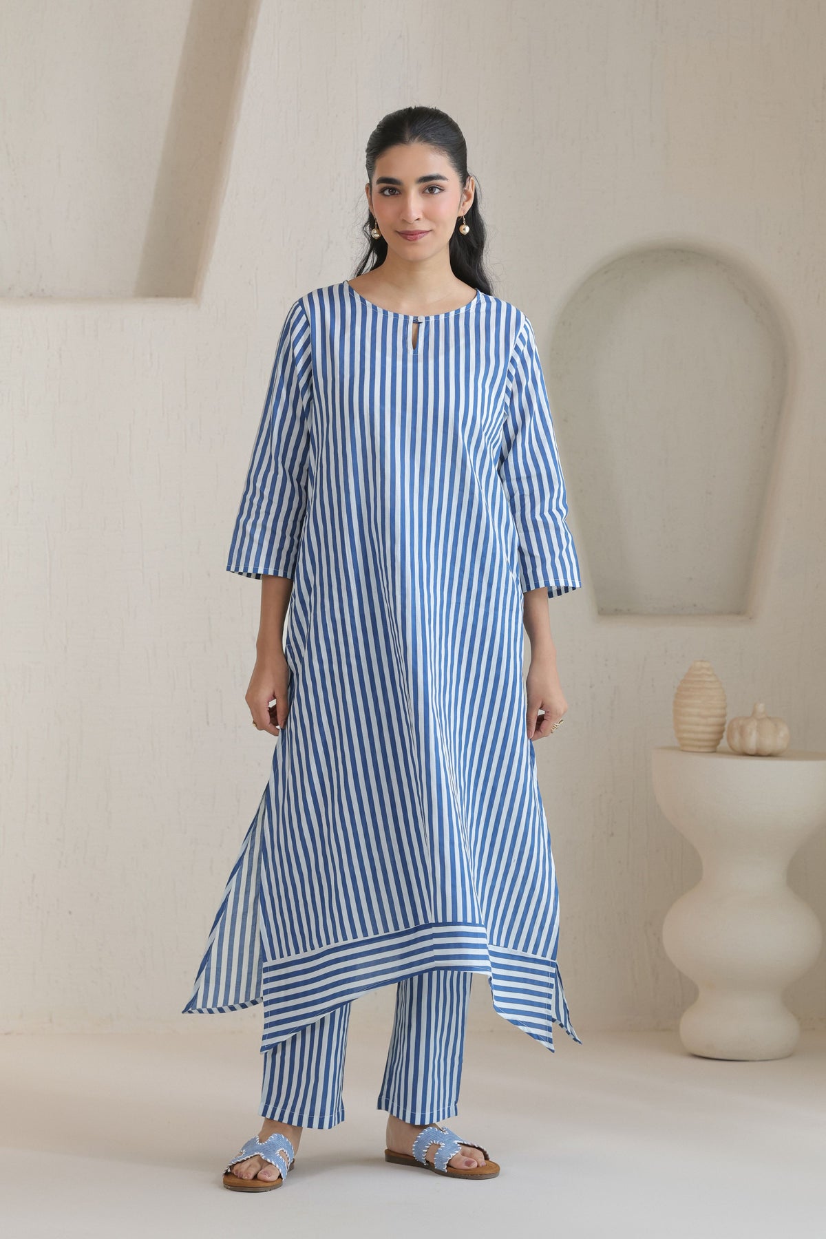 Classic Stripe Kurta Pant Set - Blue