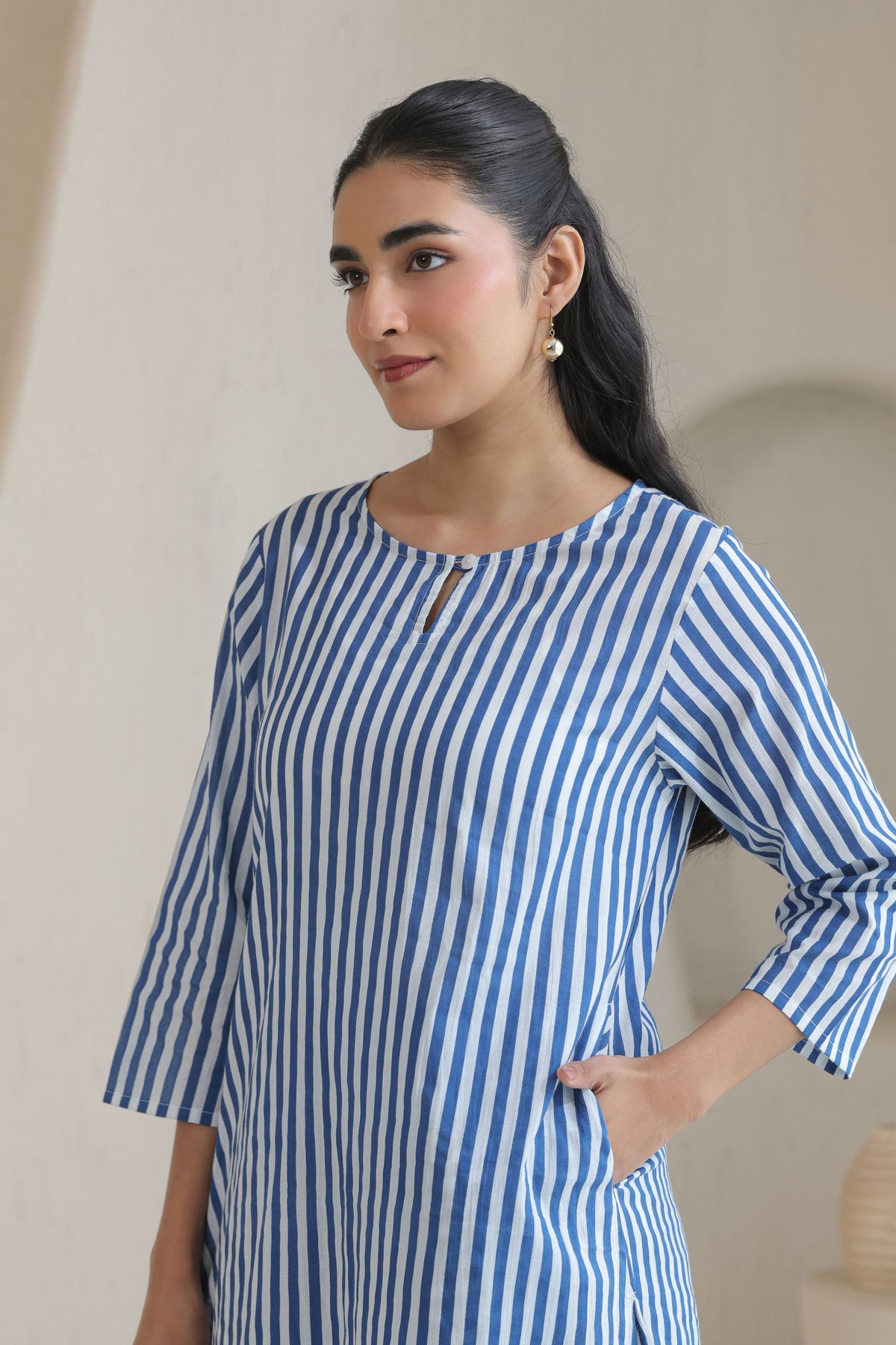 Classic Stripe Kurta Pant Set - Blue
