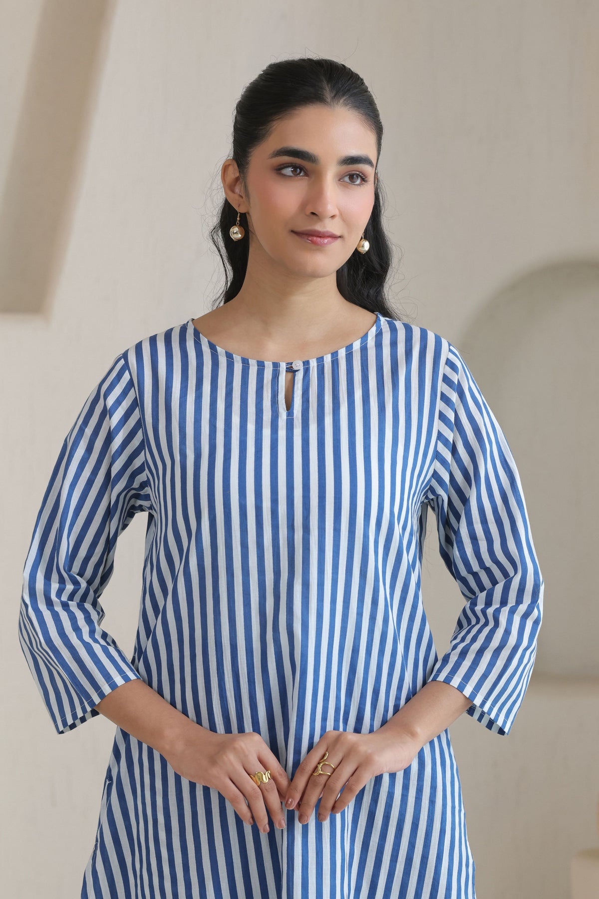 Classic Stripe Kurta Pant Set - Blue