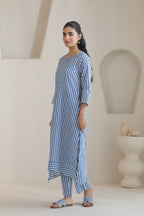 Classic Stripe Kurta Pant Set - Blue