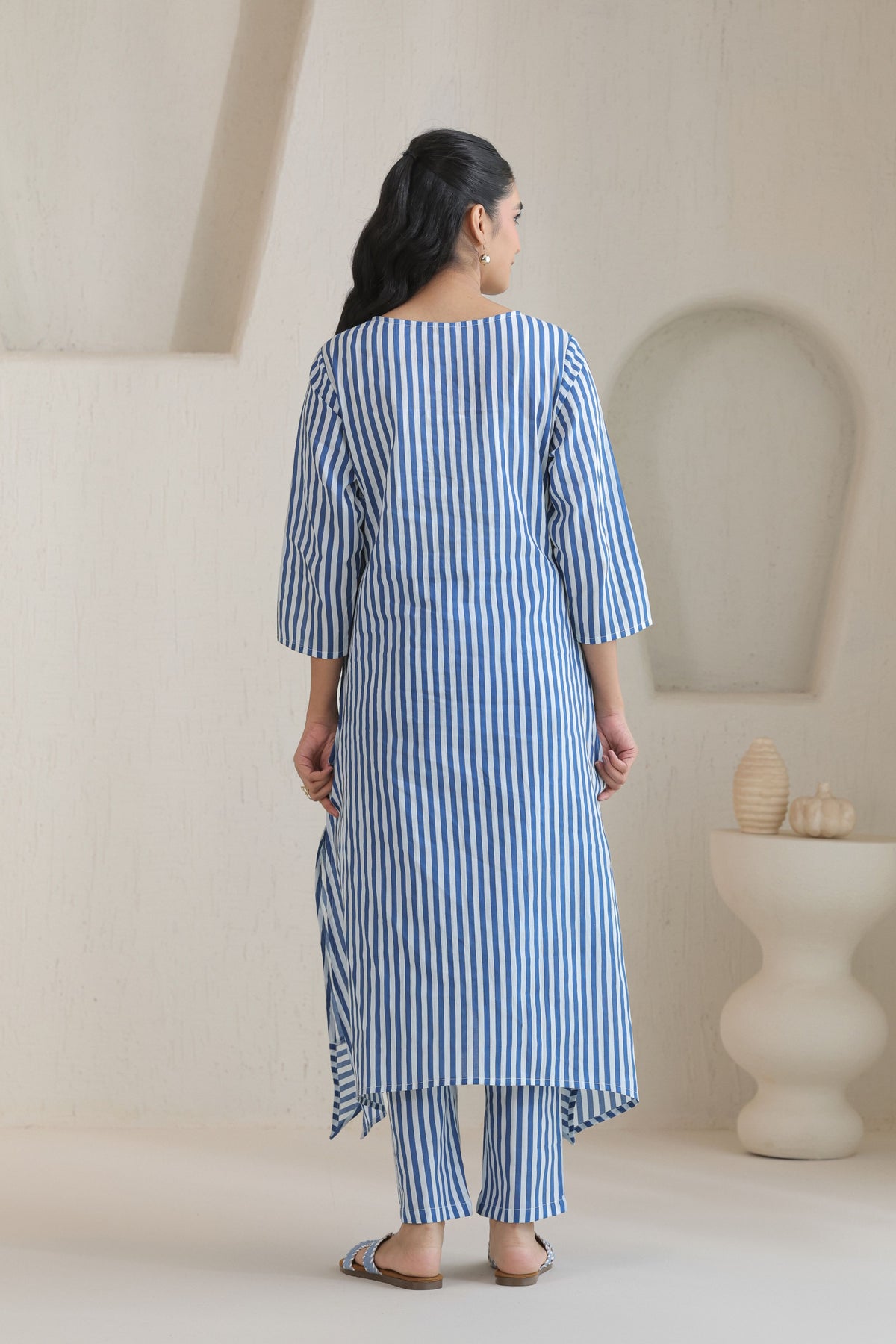 Classic Stripe Kurta Pant Set - Blue