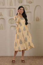 Sunlit Bloom Yellow Floral Cotton Cambric Dress