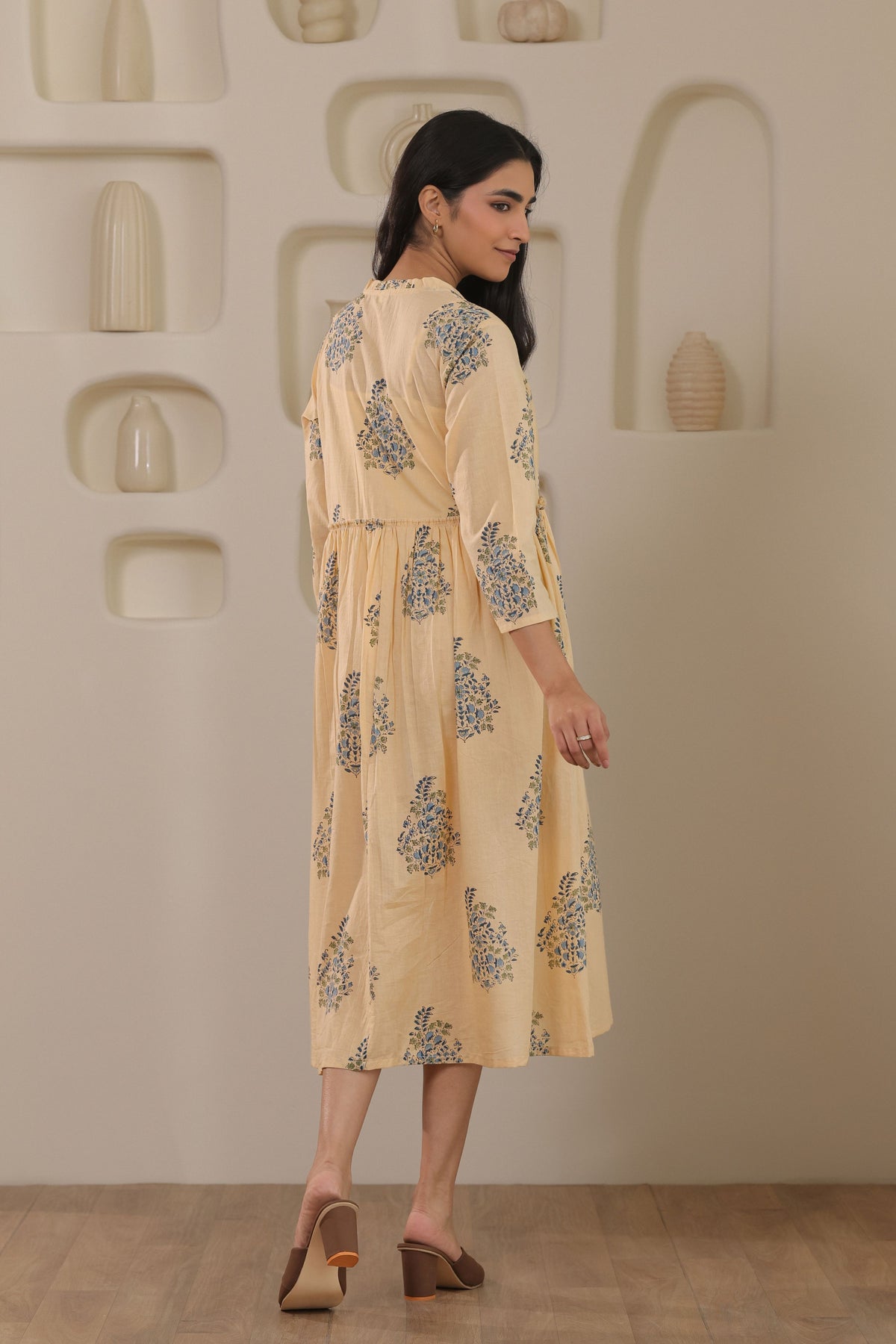 Sunlit Bloom Yellow Floral Cotton Cambric Dress