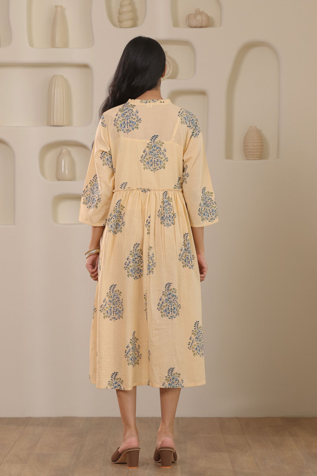Sunlit Bloom Yellow Floral Cotton Cambric Dress