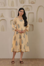 Sunlit Bloom Yellow Floral Cotton Cambric Dress
