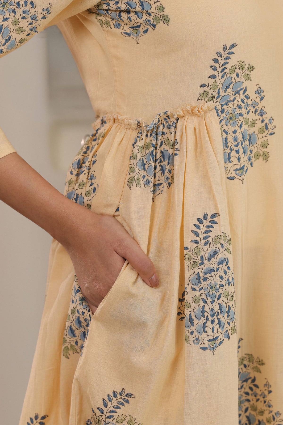 Sunlit Bloom Yellow Floral Cotton Cambric Dress