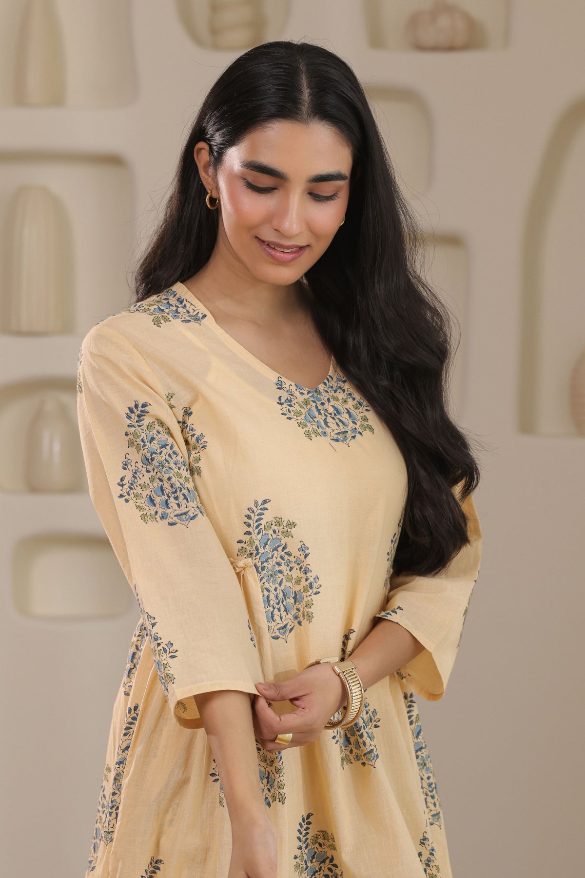 Sunlit Bloom Yellow Floral Cotton Cambric Dress