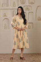 Sunlit Bloom Yellow Floral Cotton Cambric Dress