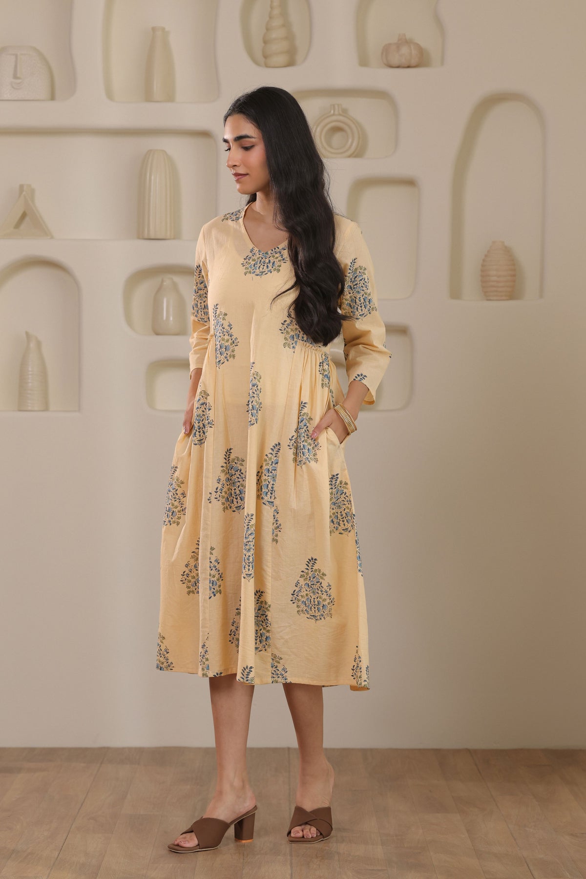 Sunlit Bloom Yellow Floral Cotton Cambric Dress