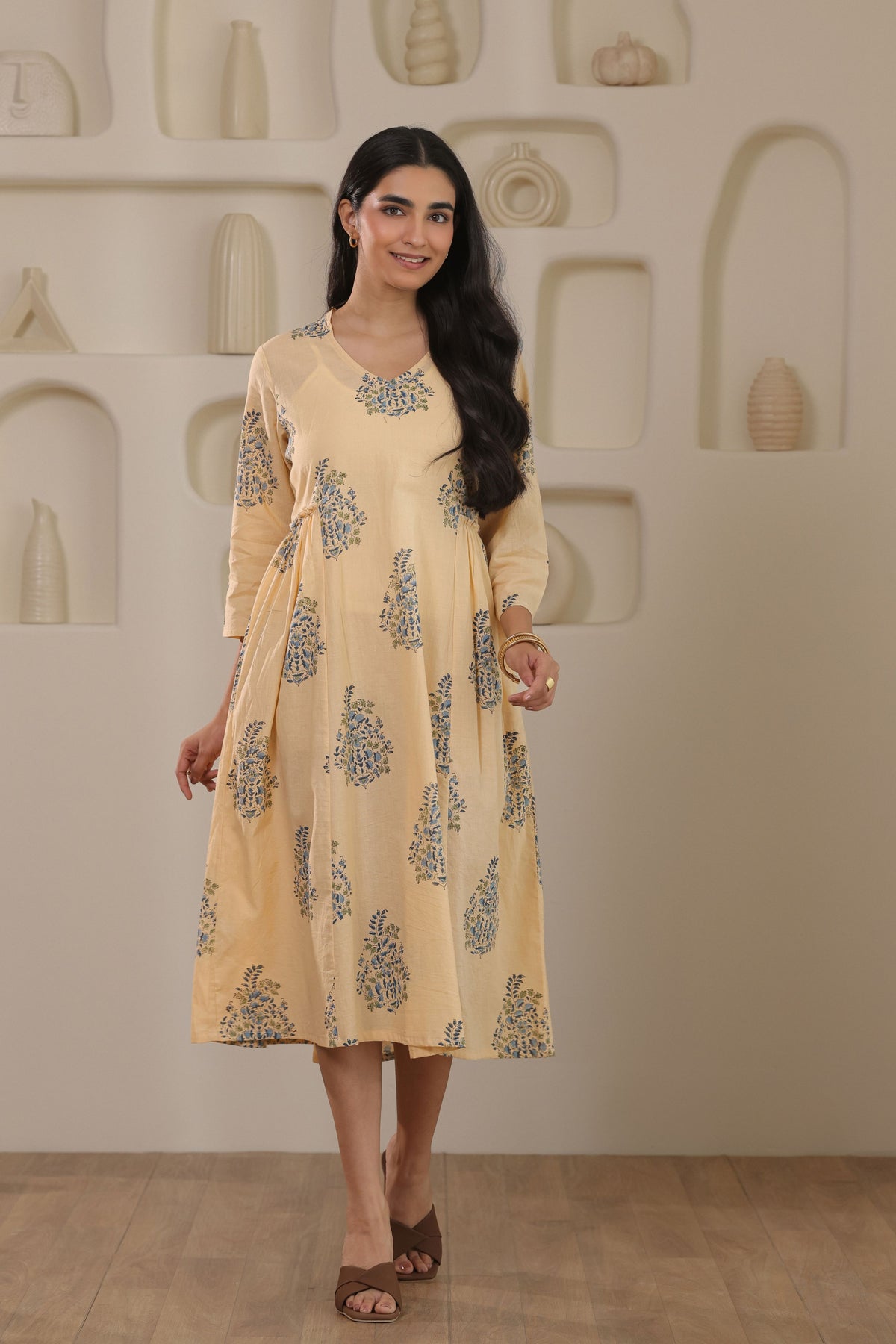 Sunlit Bloom Yellow Floral Cotton Cambric Dress