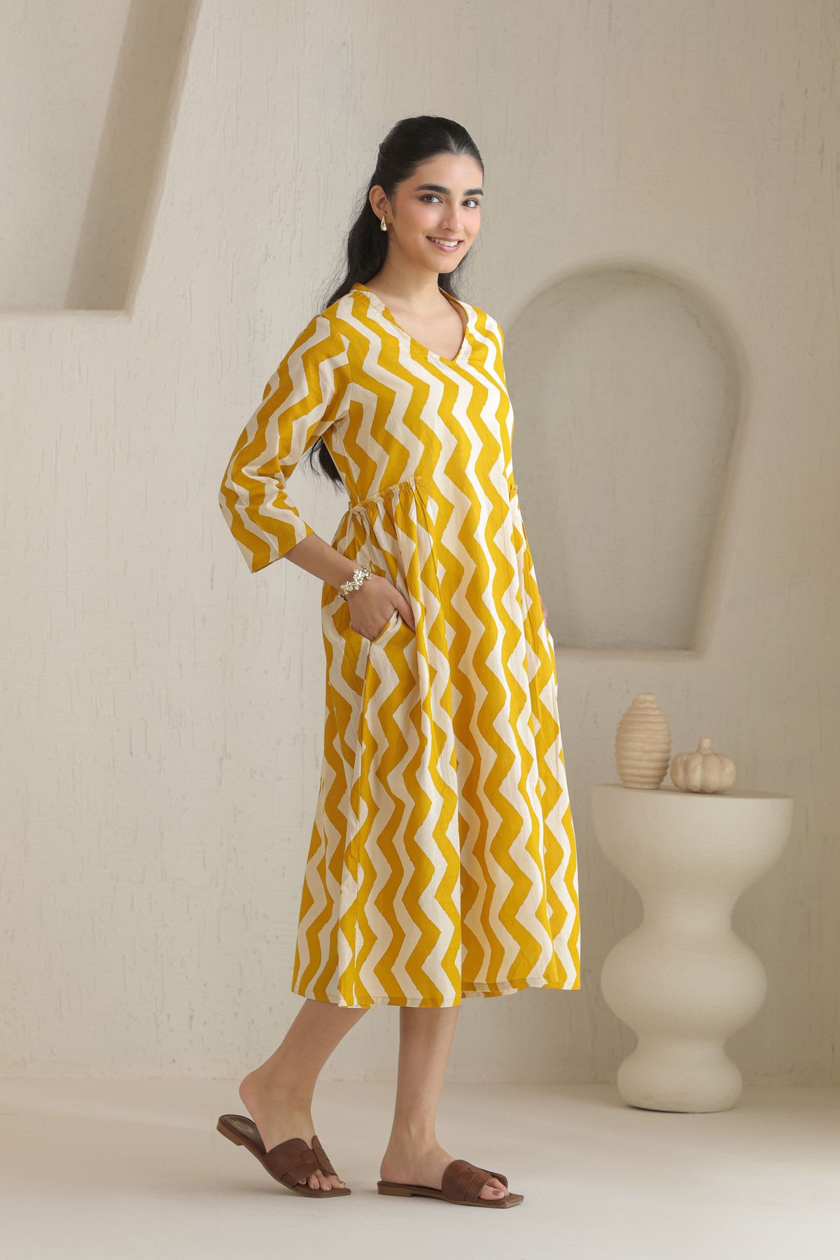 Chevron Grace Zigzag Dresses - Golden