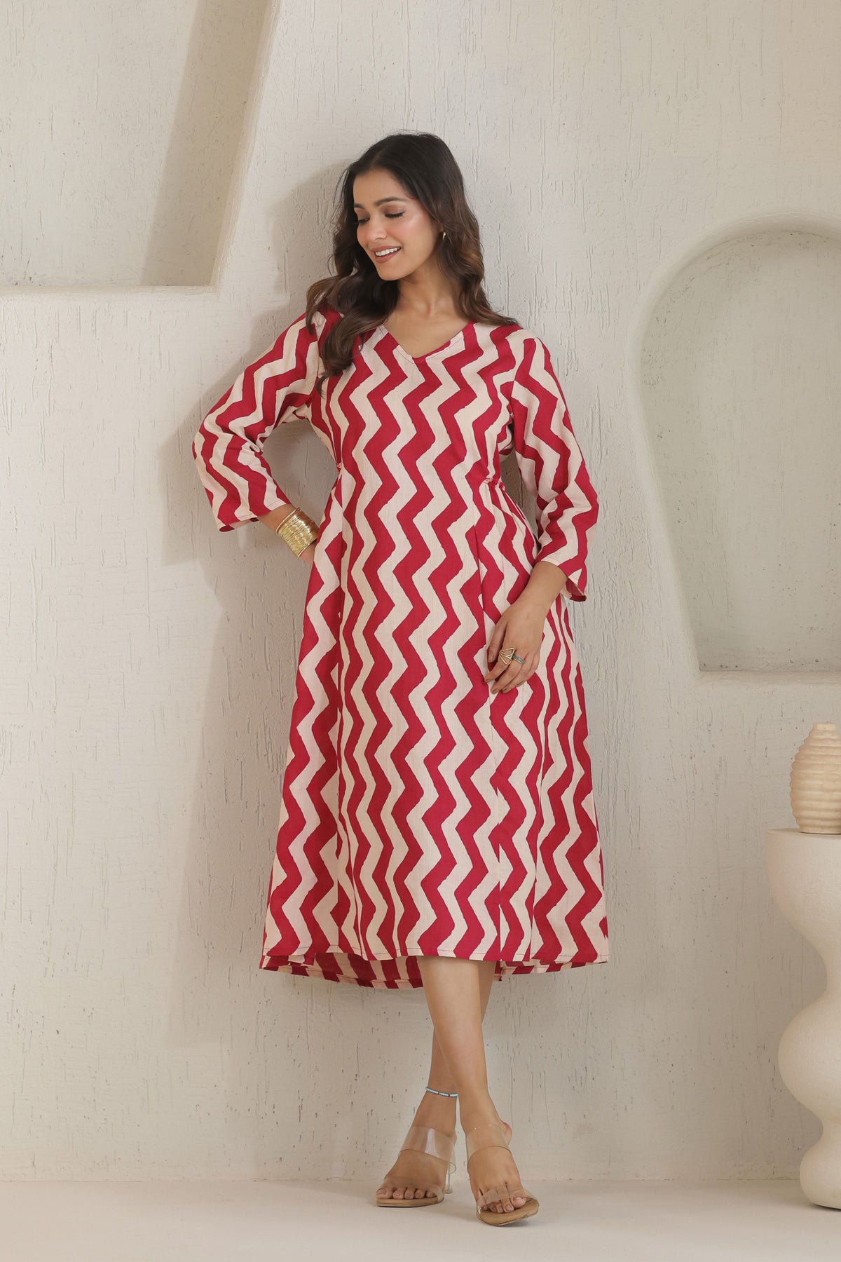 Chevron Grace Zigzag Dresses - Rani Pink