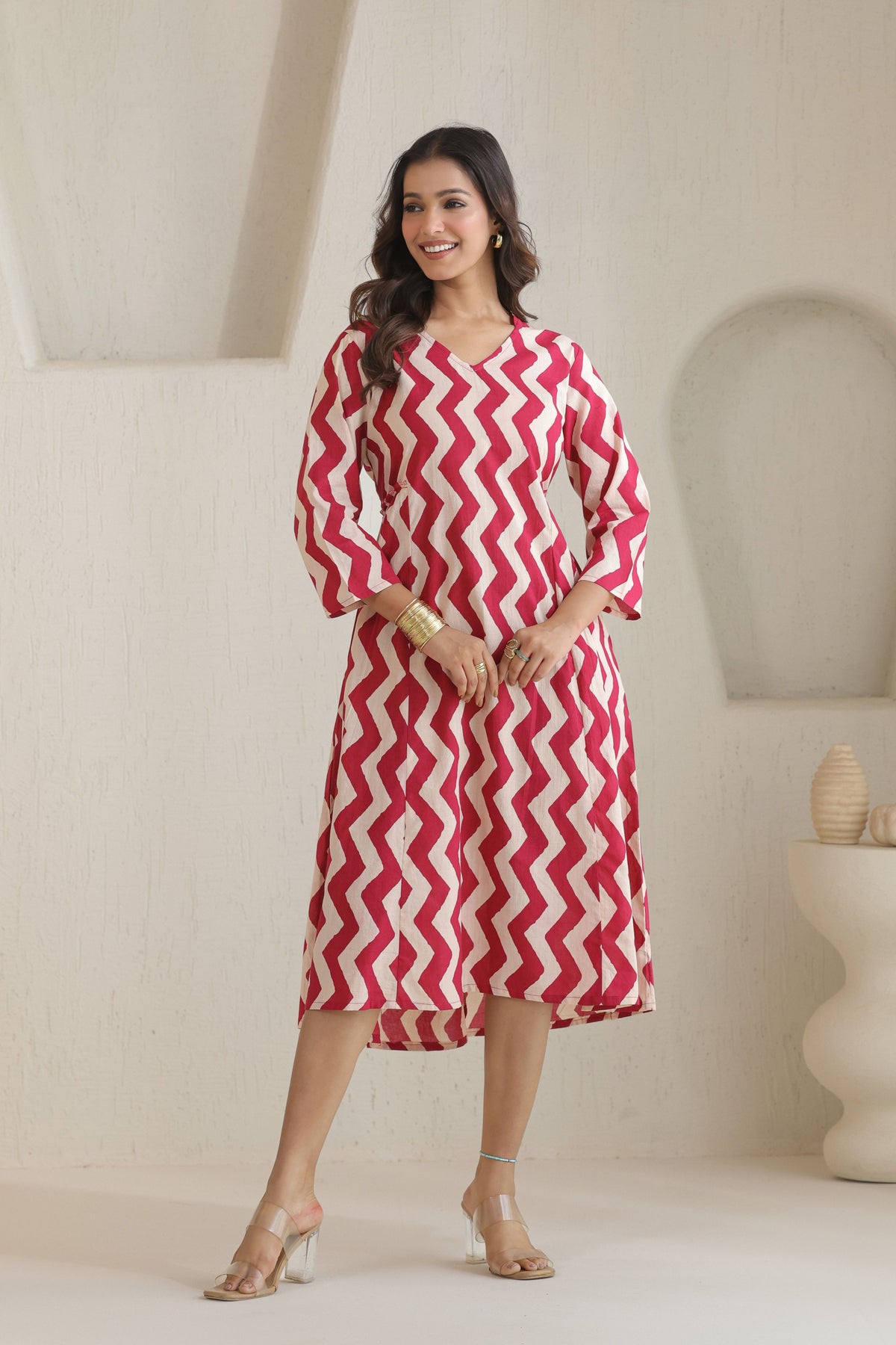 Chevron Grace Zigzag Dresses - Rani Pink