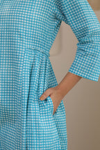 Micro Check Cotton Cambric Dress - Green