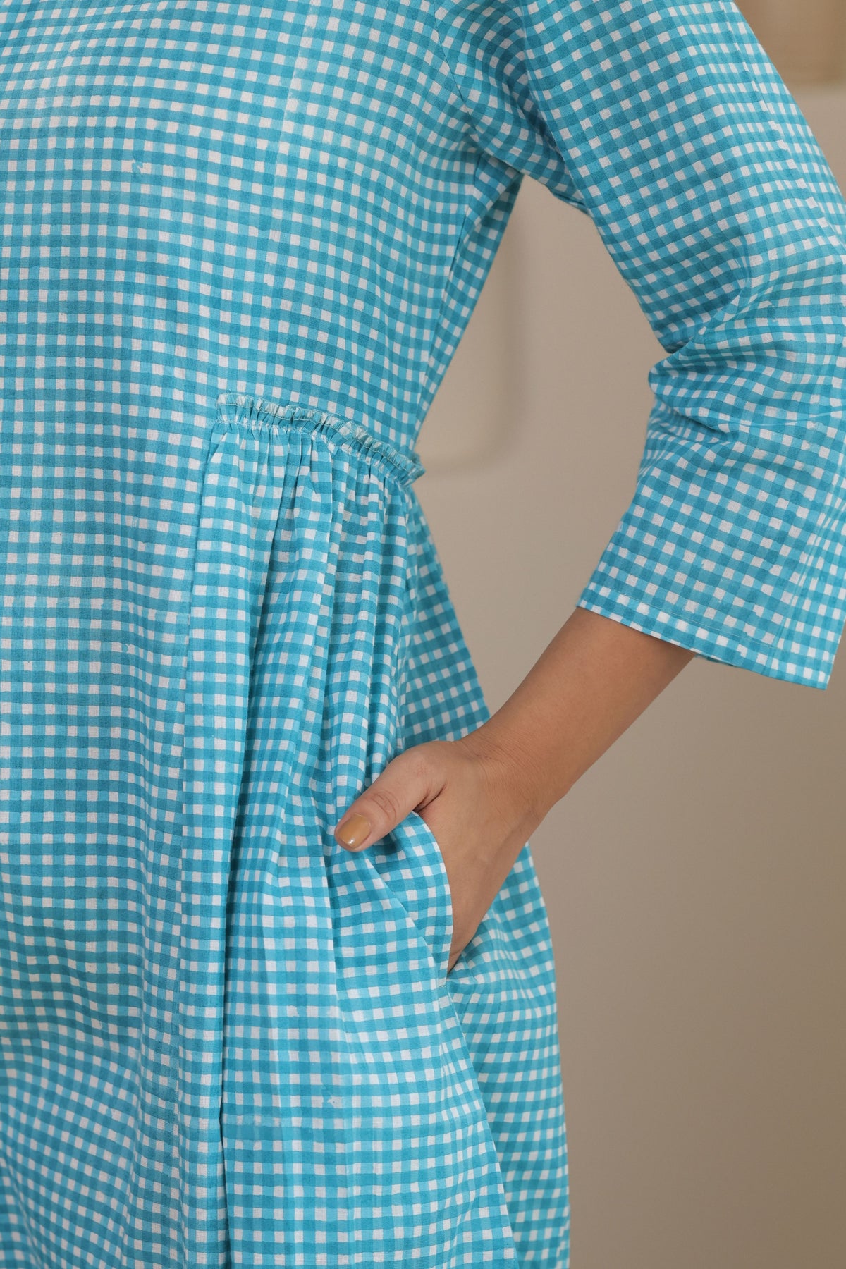 Micro Check Cotton Cambric Dress - Green