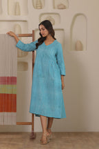 Micro Check Cotton Cambric Dress - Green