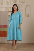 Micro Check Cotton Cambric Dress - Green