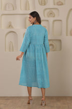 Micro Check Cotton Cambric Dress - Green
