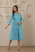 Micro Check Cotton Cambric Dress - Green