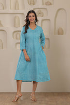 Micro Check Cotton Cambric Dress - Green