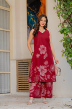 Gul-Bano Sleeveless Kurta Palazzo Set Maroon