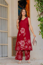 Gul-Bano Sleeveless Kurta Palazzo Set Maroon