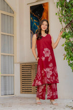 Gul-Bano Sleeveless Kurta Palazzo Set Maroon