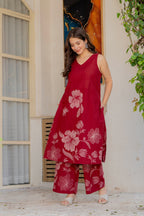 Gul-Bano Sleeveless Kurta Palazzo Set Maroon