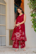 Gul-Bano Sleeveless Kurta Palazzo Set Maroon