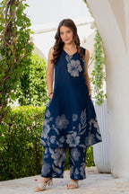 Gul-Bano Sleeveless Kurta Palazzo Set Navy Blue