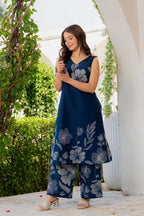 Gul-Bano Sleeveless Kurta Palazzo Set Navy Blue