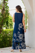 Gul-Bano Sleeveless Kurta Palazzo Set Navy Blue