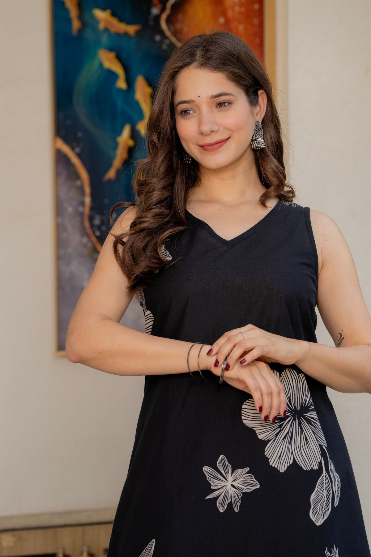 Gul-Bano Sleeveless Kurta With Plain Palazzo Set Black