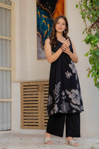 Gul-Bano Sleeveless Kurta With Plain Palazzo Set Black